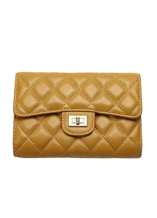 Rhombus full sheepskin leather purse featuring quilted design and premium texture mustered