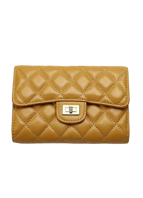 Rhombus full sheepskin leather purse featuring quilted design and premium texture mustered