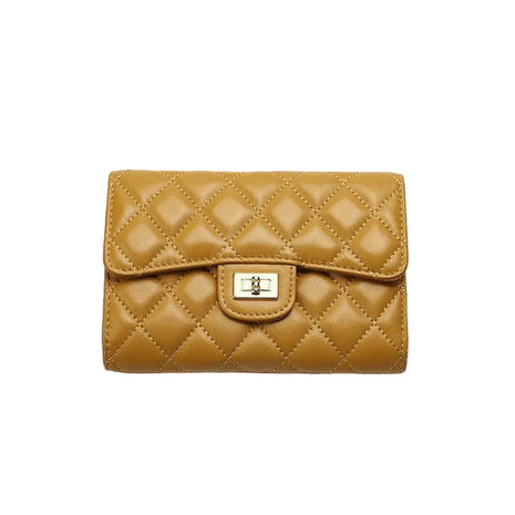 Rhombus full sheepskin leather purse featuring quilted design and premium texture mustered