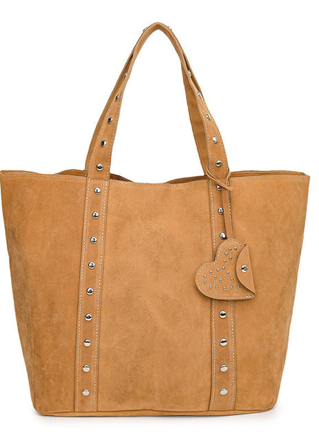 Rivet Commuter Underarm Handbag | Women's PU Leather Shoulder Bag light brown