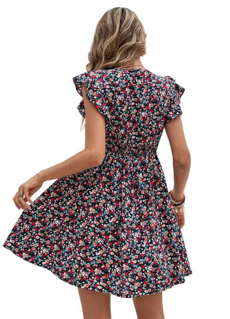 Romantic floral fashion dress with delicate ruffles and feminine everyday style.