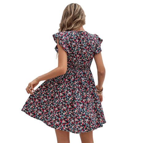 Romantic floral fashion dress with delicate ruffles and feminine everyday style.