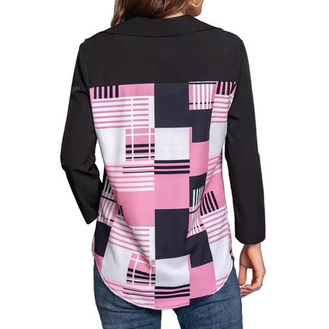 Rose red commuter blouse with three-quarter sleeves, geometric print, and a comfortable regular fit.