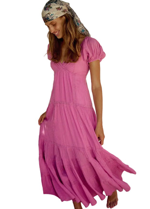Women's lace-trimmed V-neck short-sleeve casual dress

Women's high-waist flared dress with ruffled sleeves

Off-white women's long dress with feminine lace trim

Lemon yellow V-neck dress with short ruffled sleeves

Rose red women's high-waist casual dress

Light brown lace-trimmed women's long dress

Women's solid-color flared dress styled for casual occasions