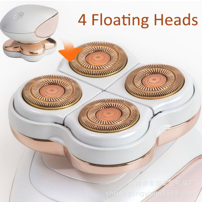Electric shaver with four floating heads on a white background