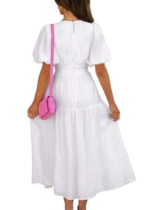 White Vacation Dress with Feminine Ruffle Detail