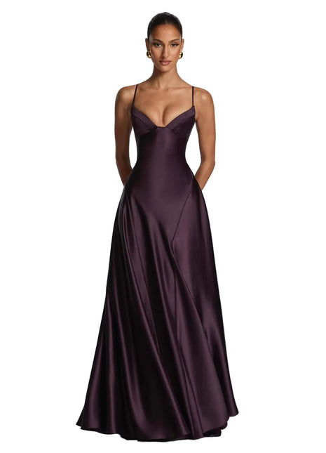 Deep Purple Satin Maxi Formal Gown