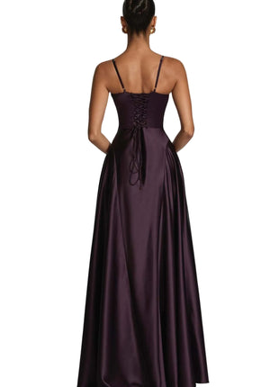 Versatile Satin Deep V-Neck Maxi Gown