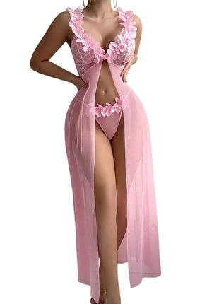 Women's Pink Mesh Nightdress with Matching T-Back