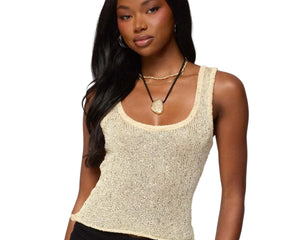 Shiny Deep U Sheer Tank Top apricot blndl
