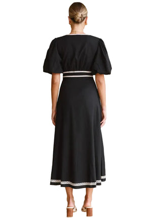 Elegant Black Embroidered Maxi Dress for Women