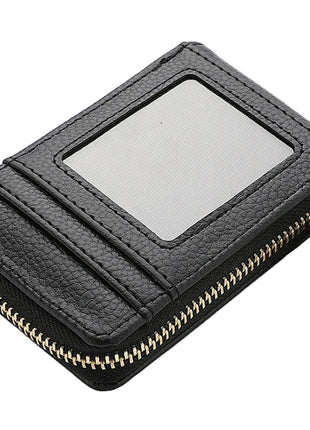 Short stylish PU leather card holder with minimalist compact design.