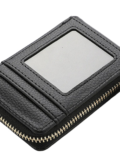 Short stylish PU leather card holder with minimalist compact design.