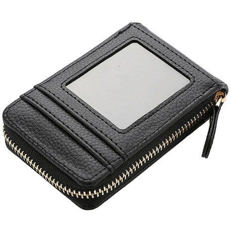 Short stylish PU leather card holder with minimalist compact design.