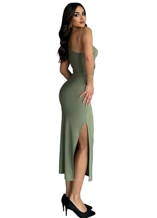 Elegant Green One-Shoulder Evening Dress