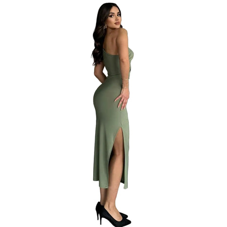 Elegant Green One-Shoulder Evening Dress