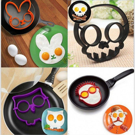 Collage of various egg-shaped kitchen tools with different designs on a wooden surface.