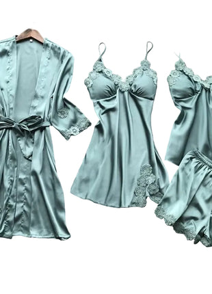 Women's Artificial Silk Robe Nightdress Camisole Set