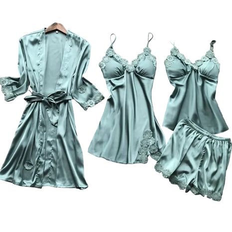 Women's Artificial Silk Robe Nightdress Camisole Set