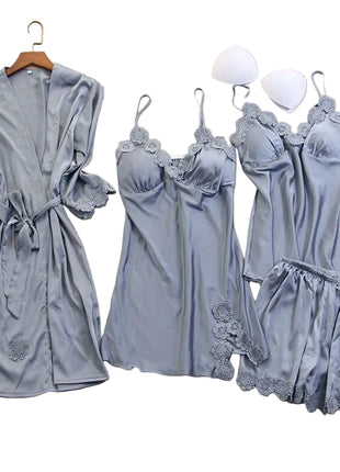 Women's Artificial Silk Robe Nightdress Camisole Set