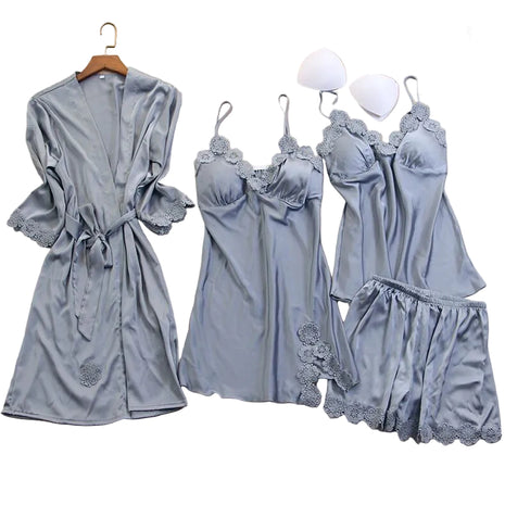 Women's Artificial Silk Robe Nightdress Camisole Set