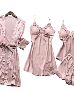 Elegant Satin Sleepwear with Robe and Shorts