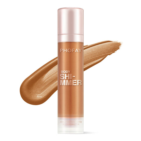 PHOFAY lightweight body highlight oil with mineral oil and shea butter for radiant skin appearance.