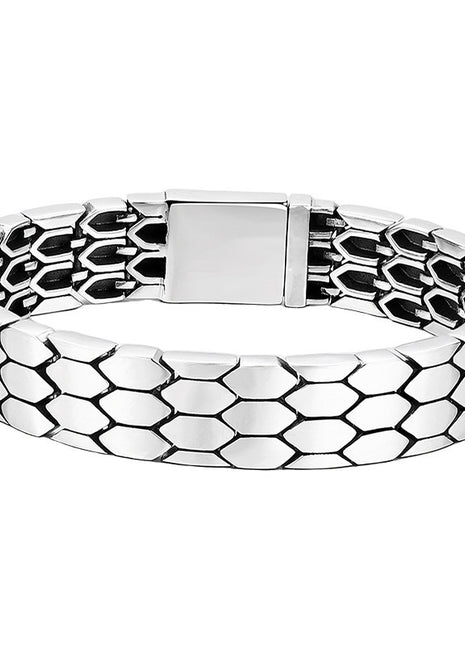 Silver snake-pattern wide bracelet by BLNDL

Unisex copper bracelet with electroplated silver finish

Wide snake-design bracelet inspired by Chinese streetwear

Silver-tone statement bracelet for casual outfits

Unisex snake-pattern wrist accessory in silver

Wide silver bracelet available in 18 cm 20 cm and 22 cm

Chinese streetwear-inspired silver fashion bracelet