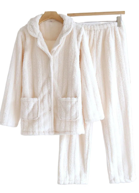 Women's Beige Coral Fleece Winter Pyjamas