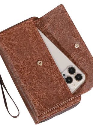 Minimalist long wallet featuring smooth PU leather finish for everyday use.