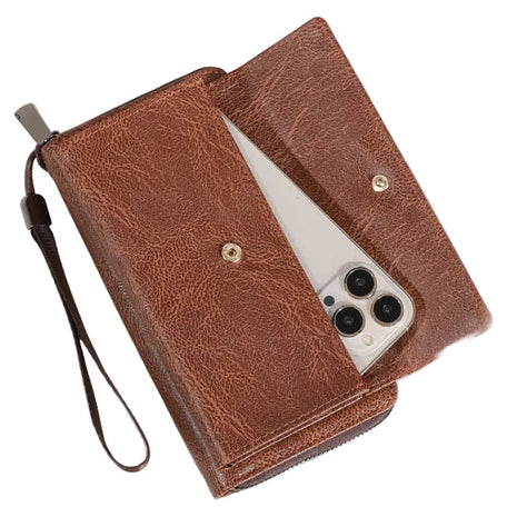 Minimalist long wallet featuring smooth PU leather finish for everyday use.