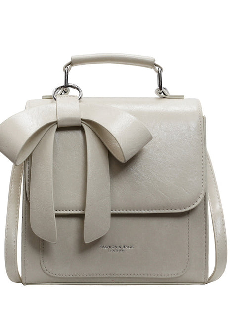 Simplicity Square Leather Bow Backpack Tote – Elegant Style with Everyday Versatility beige