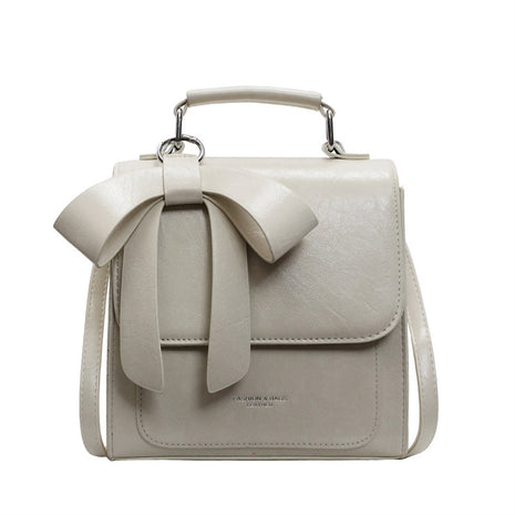 Simplicity Square Leather Bow Backpack Tote – Elegant Style with Everyday Versatility beige