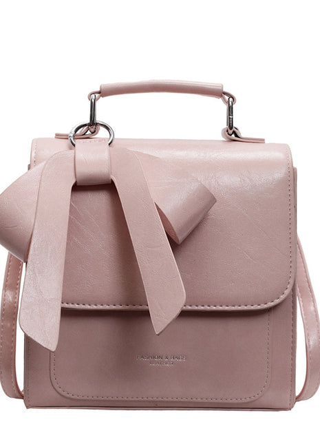 Simplicity Square Leather Bow Backpack Tote – Elegant Style with Everyday Versatility pink