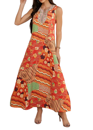 Women's Sleeveless A-Line Maxi Dress in Orange
