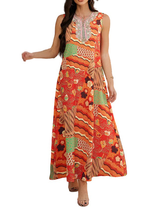 Orange High Waist Summer Maxi Dress BLNDL