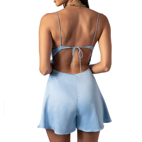 Elegant Backless Wide-Leg Shorts Romper for Women