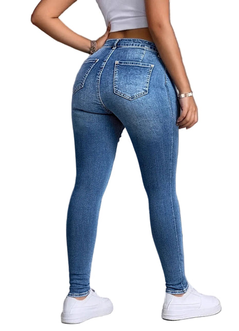 Slim Fit Patchwork Jeans 3D Tailoring Side View Dark Blue - BLNDL
