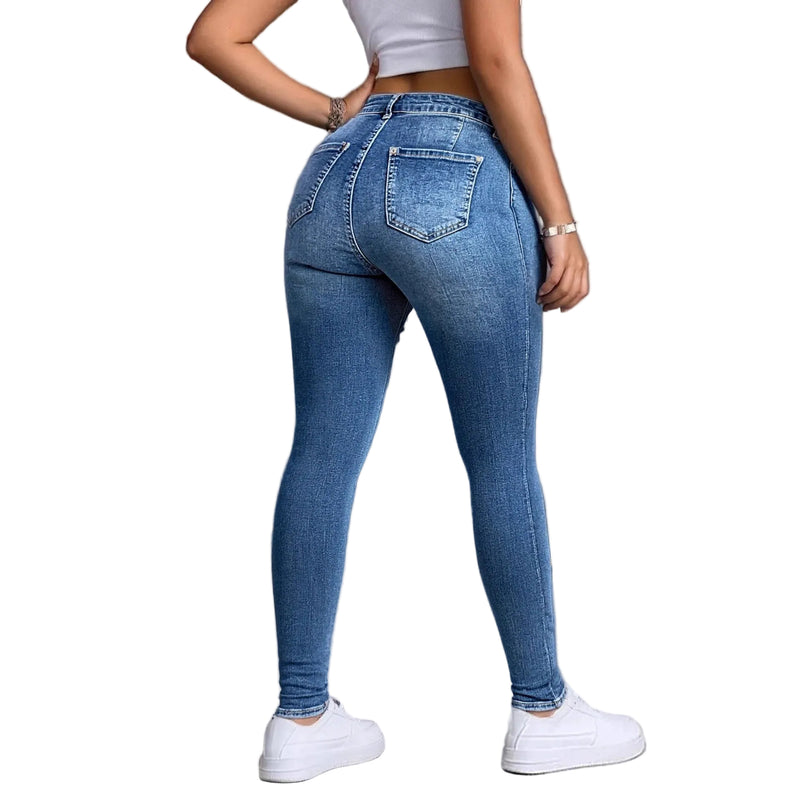 Slim Fit Patchwork Jeans 3D Tailoring Side View Dark Blue - BLNDL