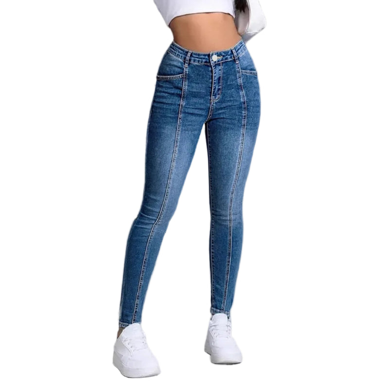 Women Slim Fit Patchwork Denim Jeans with Crop Top Styling - BLNDL