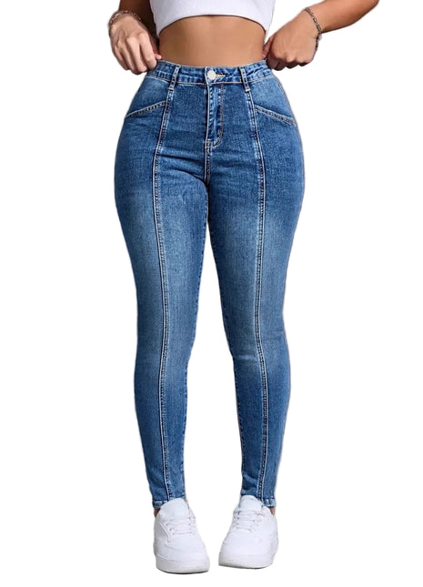 Patchwork Denim Slim Jeans Full Length View Dark Blue - BLNDL