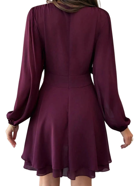 Slimming Figure-Hugging Draped A-Line Dress – Elegant & Flattering Style blndl dark purple