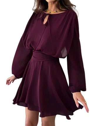 Slimming Figure-Hugging Draped A-Line Dress – Elegant & Flattering Style dark purple blndl online