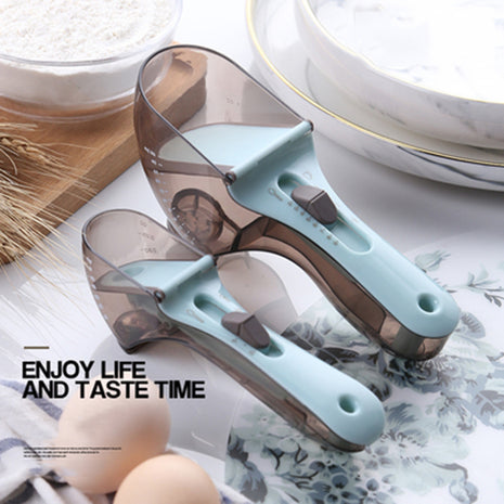Two kitchen shears on a table with bowls and an egg, featuring the text 'Enjoy life and taste time'.