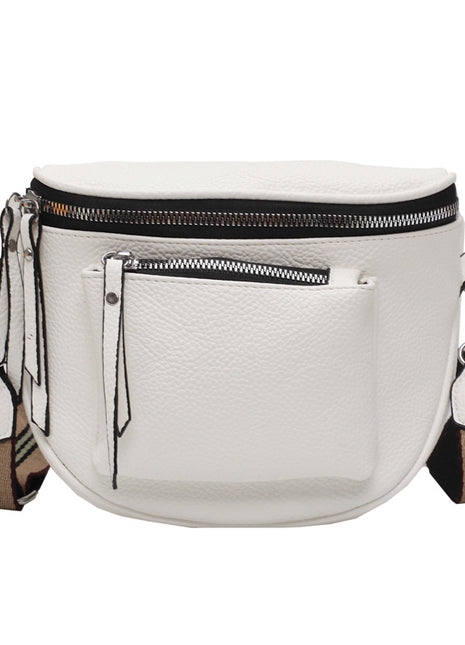 Soft Leather Saddle Crossbody Handbag – Timeless Elegance with Everyday Functionality white