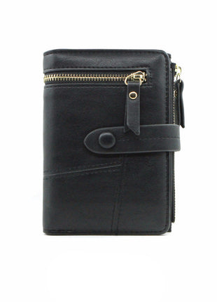 Soft PU leather compact wallet featuring card slots, coin pocket, and bill holder.