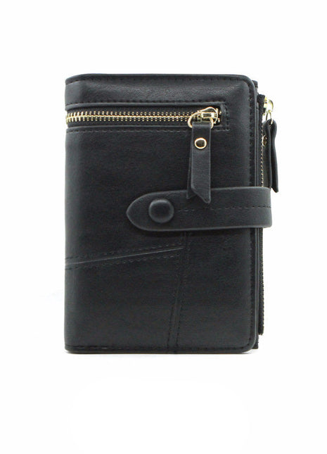 Soft PU leather compact wallet featuring card slots, coin pocket, and bill holder.