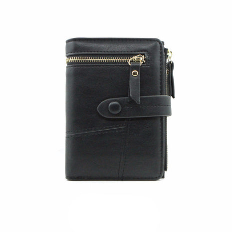 Soft PU leather compact wallet featuring card slots, coin pocket, and bill holder.