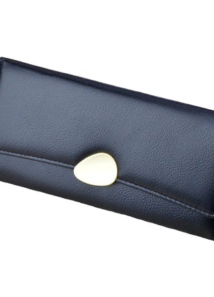 Soft PU leather long wallet with minimalist urban design and solid color finish.