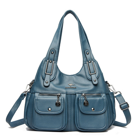 Solid Color Heart-Shaped Crossbody Handbag | Women's PU Leather Shoulder Bag blue